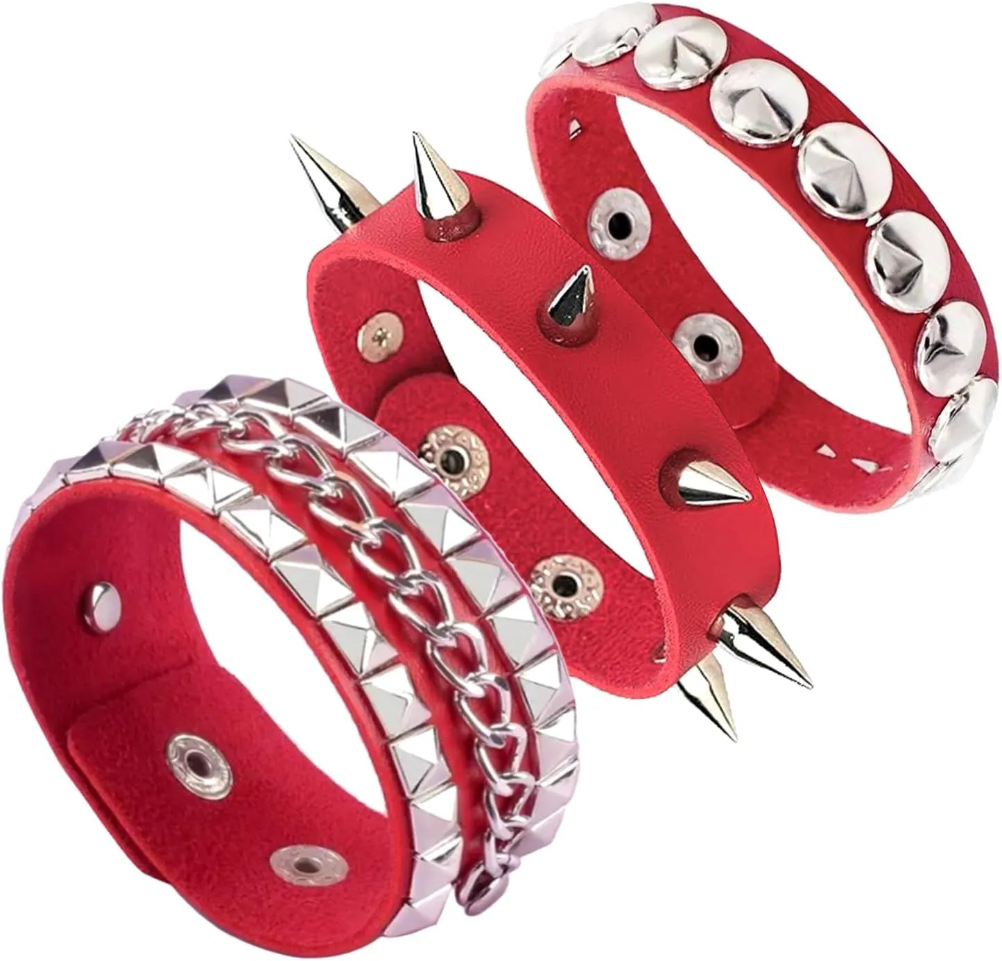 3PCS Leather Bracelets Set Studded Wrap Wrist Cuffs Punk Rock Y2K Emo Wide Wristband Accessories for Teens Women Men