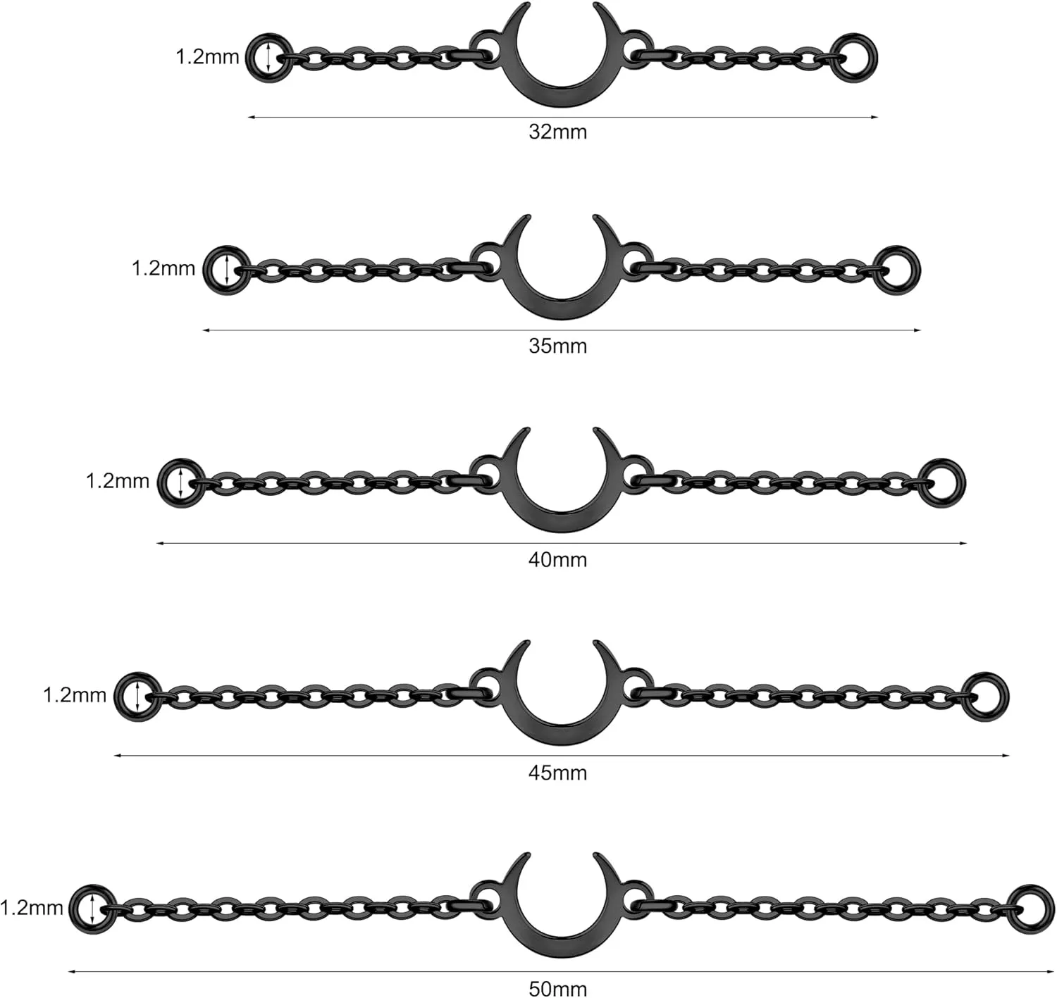 5PCS Nose Chain Surgical Steel Across Top Nose Piercing Jewelry - Double Nostril Bridge Jewelry for Women & Men, Black, Gold, Silver
