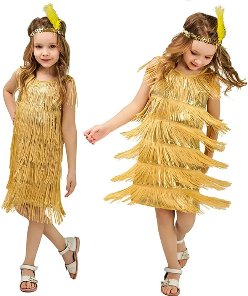 ABAFIP Girls 1920s Flapper Dress Fringe Tassel 20s Party Halloween Concert Festival Outfits