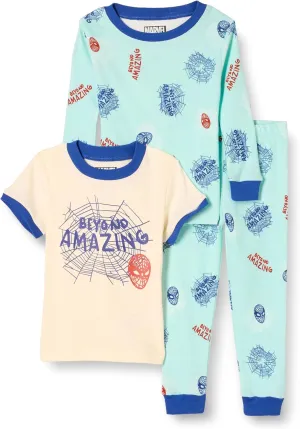 Amazon Essentials Marvel Boys and Toddlers' Snug-Fit Pajama Sleep Sets, 3-Piece