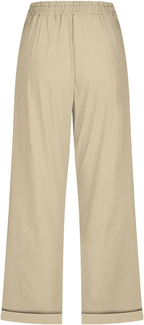 Anjikang Womens Capris for Summer Plus Size Lightweight Linen Capri Pants High Waisted Wide Leg Cropped Pants with Pockets