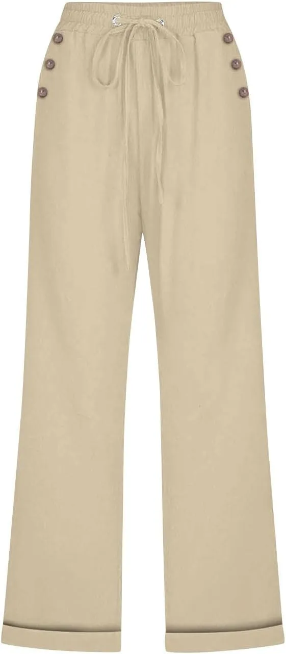 Anjikang Womens Capris for Summer Plus Size Lightweight Linen Capri Pants High Waisted Wide Leg Cropped Pants with Pockets