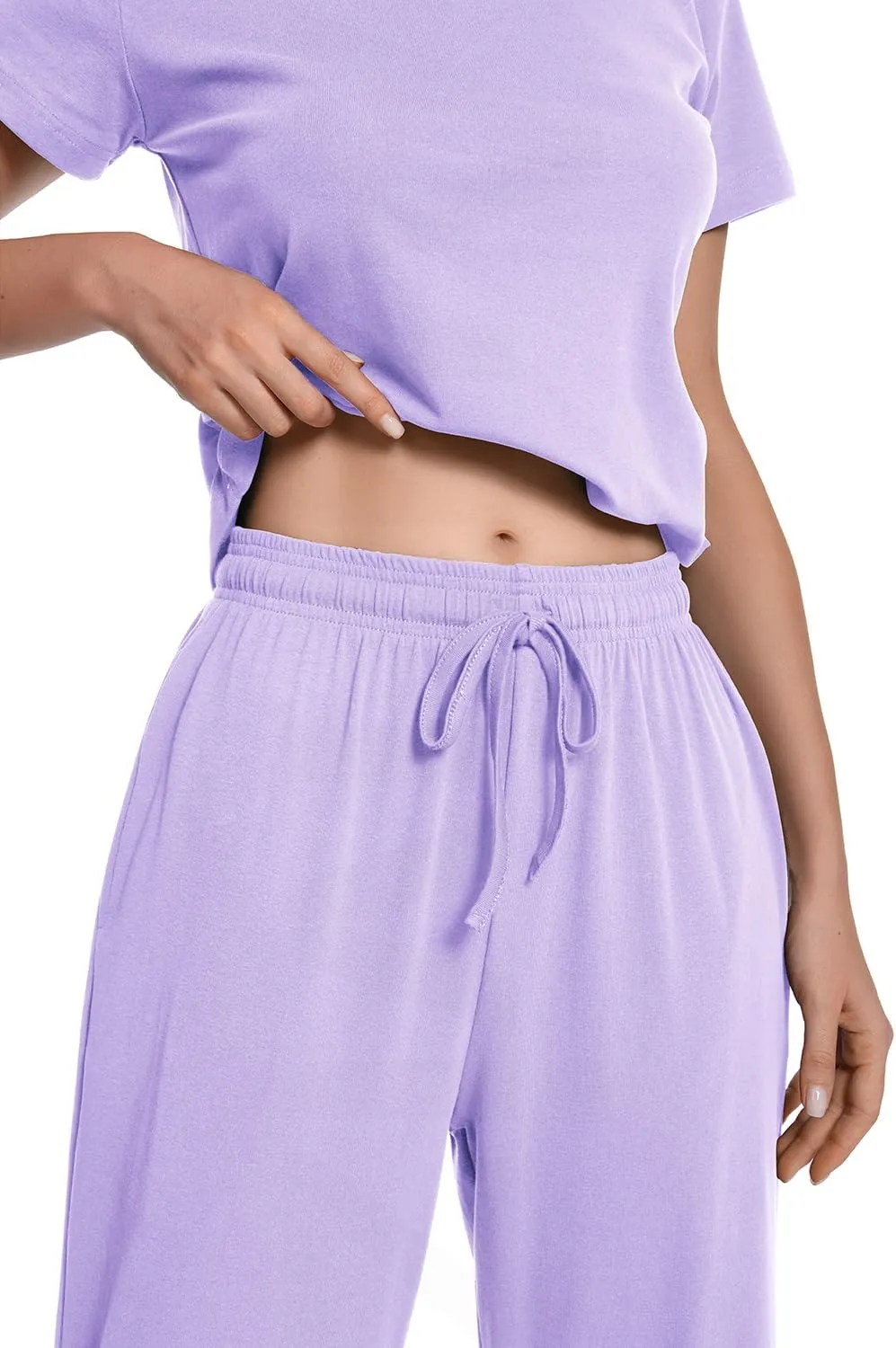 Auriviz Womens 2 Piece Outfits Lounge Sets Ruched Short Sleeve Tops High Waisted Wide Leg Pants Sweat Suits