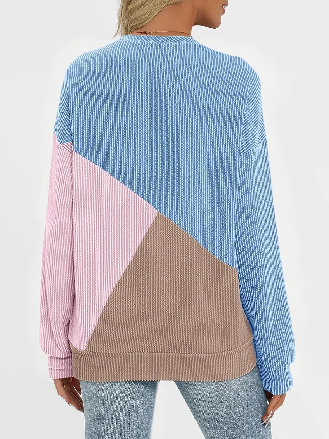 AUTOMET Womens Color Block Long Sleeve Top Crewneck Shirt 2025