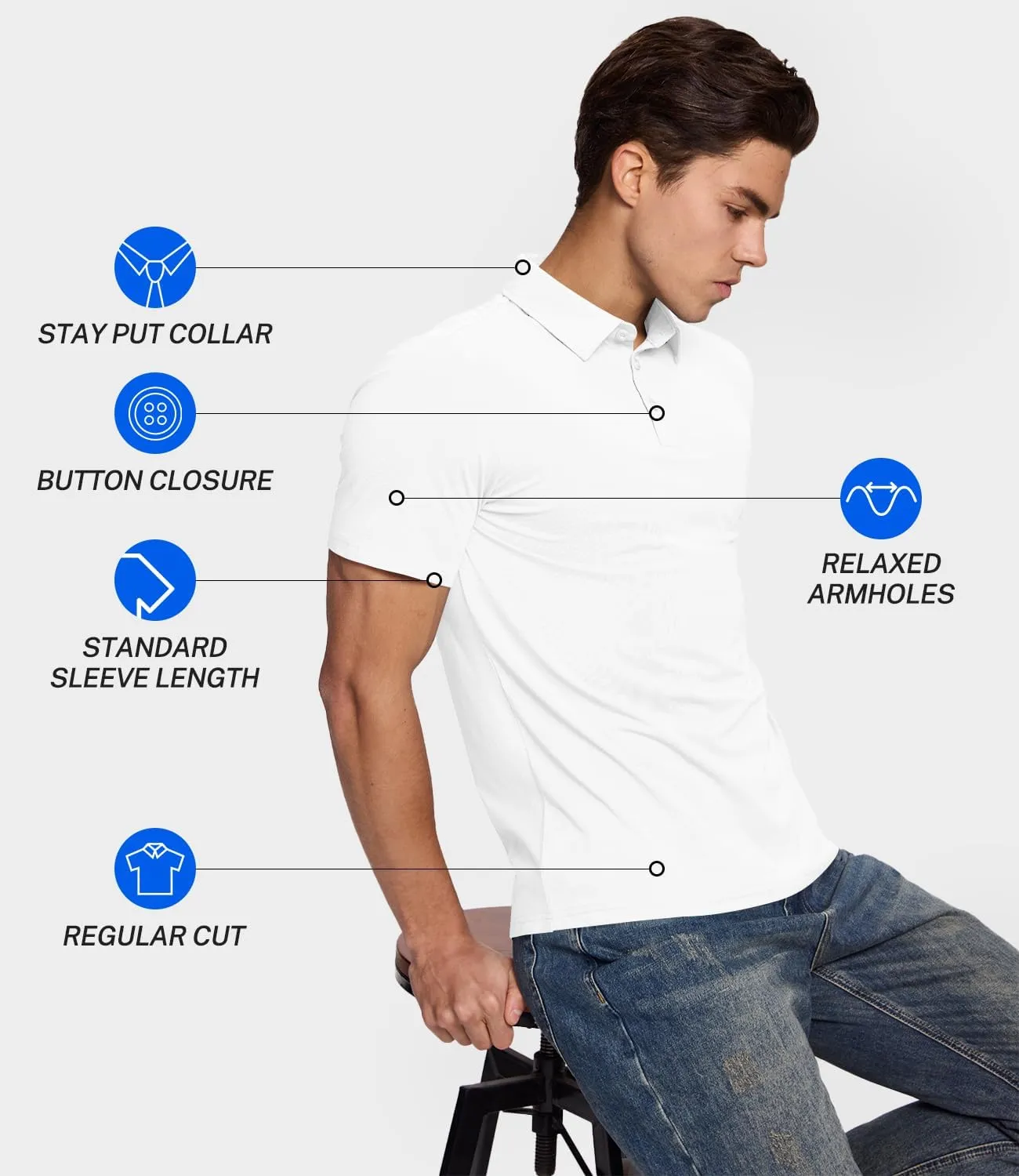 BAMBOO COOL Men's Polo Shirts Slim Fit Moisture Wicking Golf Shirts Performance Short Sleeve for Men