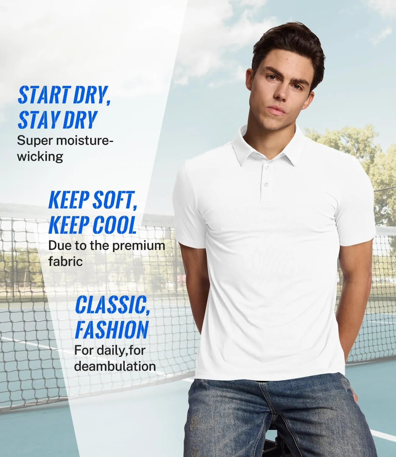 BAMBOO COOL Men's Polo Shirts Slim Fit Moisture Wicking Golf Shirts Performance Short Sleeve for Men