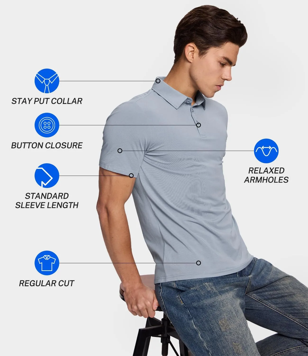 BAMBOO COOL Men's Polo Shirts Slim Fit Moisture Wicking Golf Shirts Performance Short Sleeve for Men