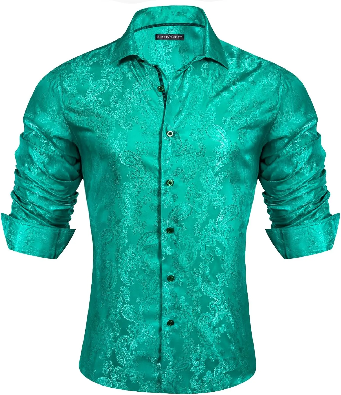 Barry.Wang Men's Floral Button Up Shirts Silk Long Sleeve Dress Shirt Satin Paisley Casual Party Wedding Western Prom Costume