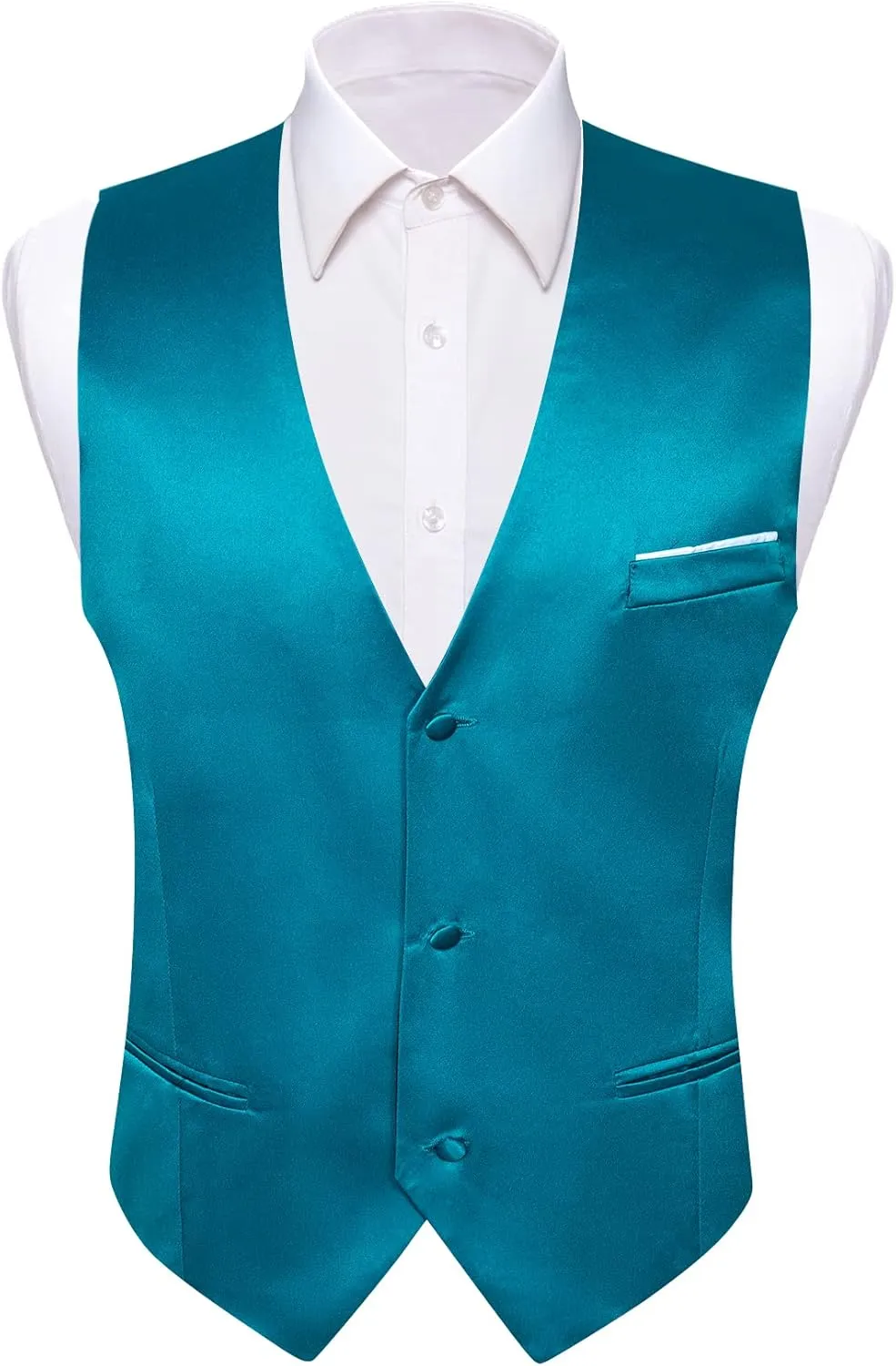 Barry.Wang Mens Satin Suit Vest Formal/Leisure V-neck 2 Pockets Wedding Party Tuxedo Waistcoat