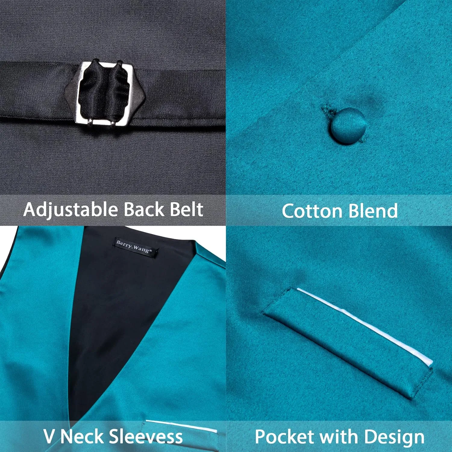 Barry.Wang Mens Satin Suit Vest Formal/Leisure V-neck 2 Pockets Wedding Party Tuxedo Waistcoat
