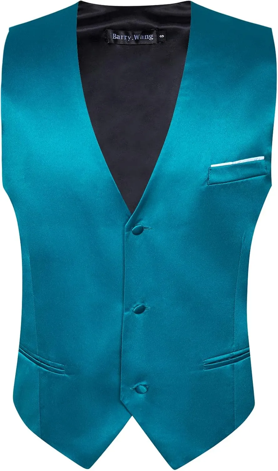 Barry.Wang Mens Satin Suit Vest Formal/Leisure V-neck 2 Pockets Wedding Party Tuxedo Waistcoat