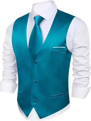 Barry.Wang Mens Satin Suit Vest Formal/Leisure V-neck 2 Pockets Wedding Party Tuxedo Waistcoat
