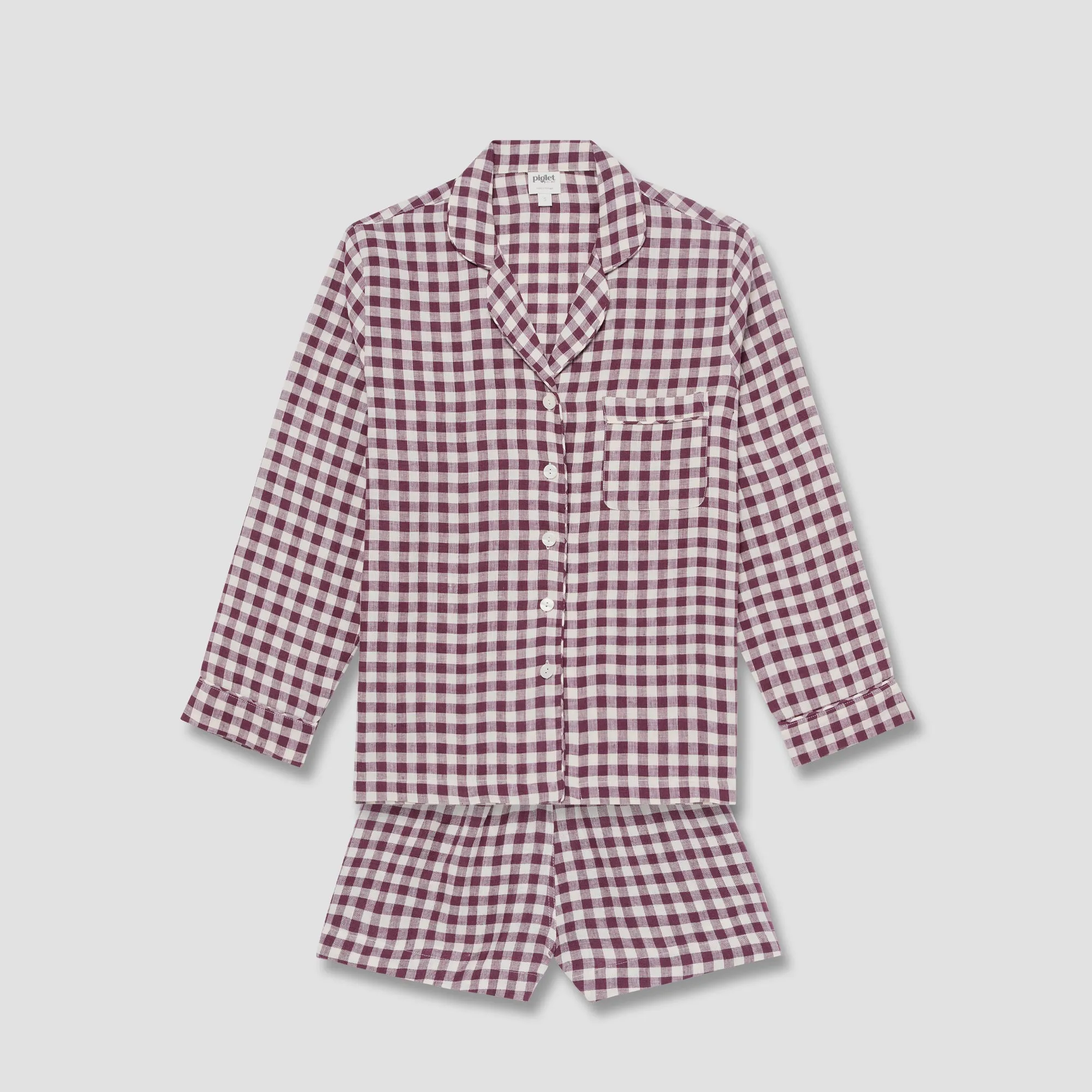 Berry Gingham Pajama Shorts Set