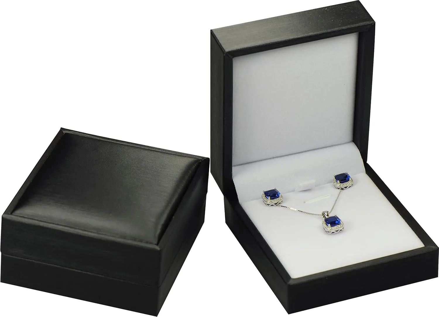 Black Color Necklace Earring Set Gift Box Luxury Soft Touch PU Leather Material Necklace Pendant Chain Jewelry Storage Box Size 2.87"(W)*3.35(D)*1.38(H)