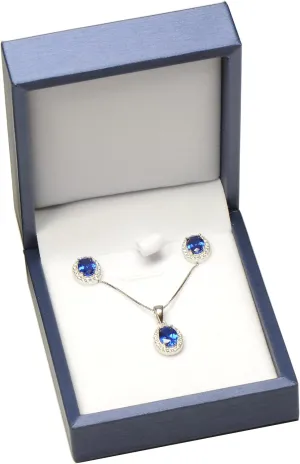 Blue Color Necklace Earring Set Gift Box Luxury Soft Touch PU Leather Material Necklace Pendant Chain Jewelry Storage Box Size 2.87"(W)*3.35(D)*1.38(H)