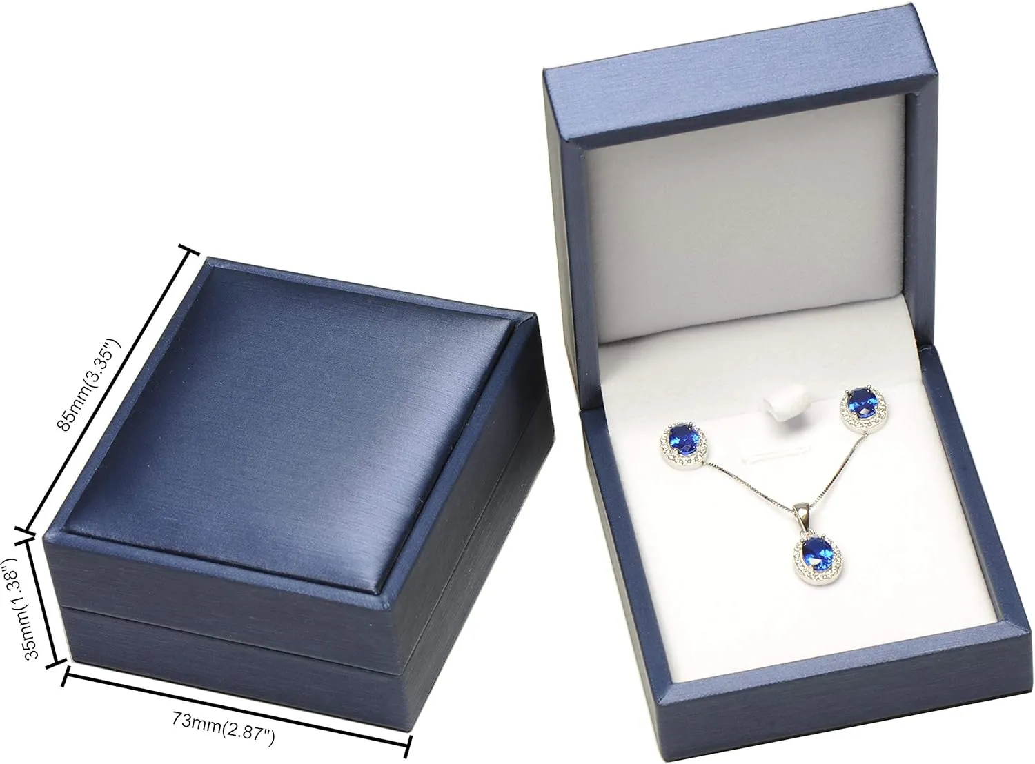 Blue Color Necklace Earring Set Gift Box Luxury Soft Touch PU Leather Material Necklace Pendant Chain Jewelry Storage Box Size 2.87"(W)*3.35(D)*1.38(H)