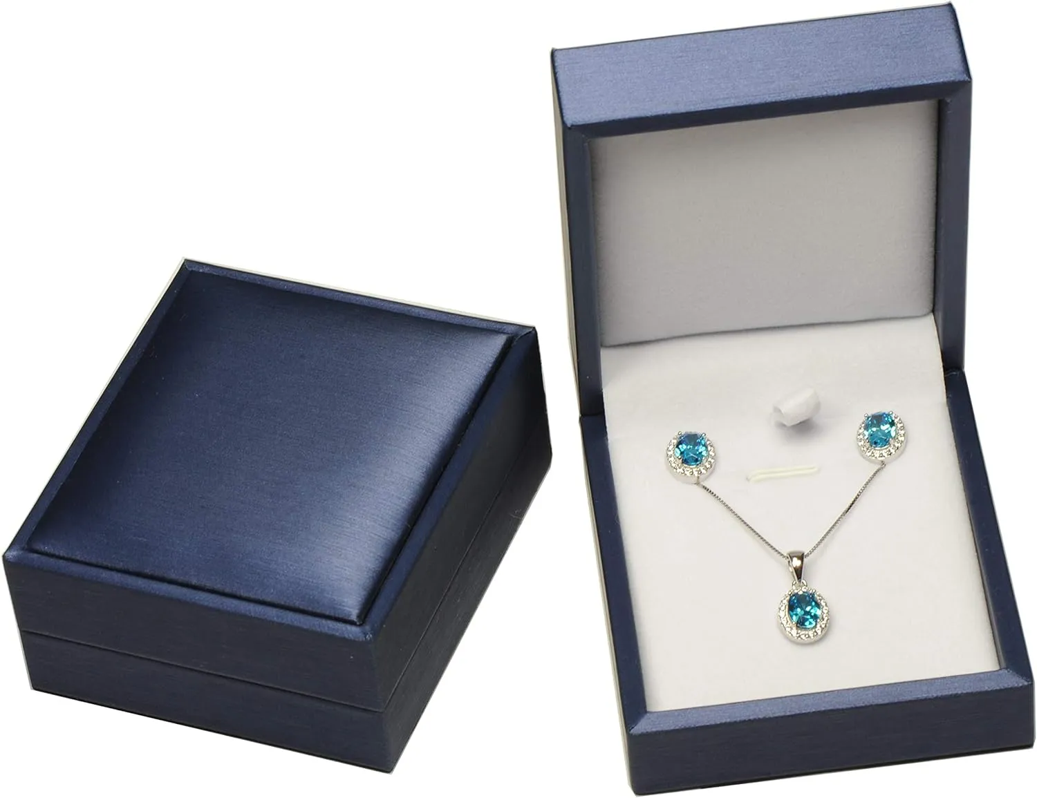 Blue Color Necklace Earring Set Gift Box Luxury Soft Touch PU Leather Material Necklace Pendant Chain Jewelry Storage Box Size 2.87"(W)*3.35(D)*1.38(H)