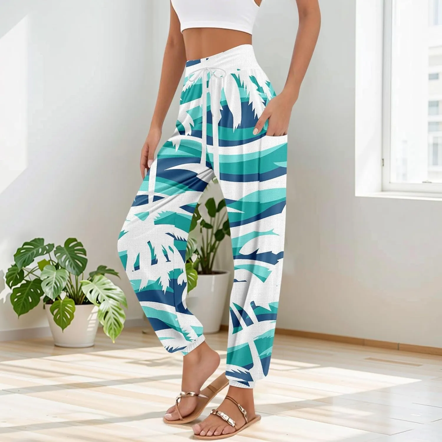Boho Pants for Women Summer Loose Long Pant Yoga Comfy Work Pockets Trousers Casual Flowy Hippie Clothes