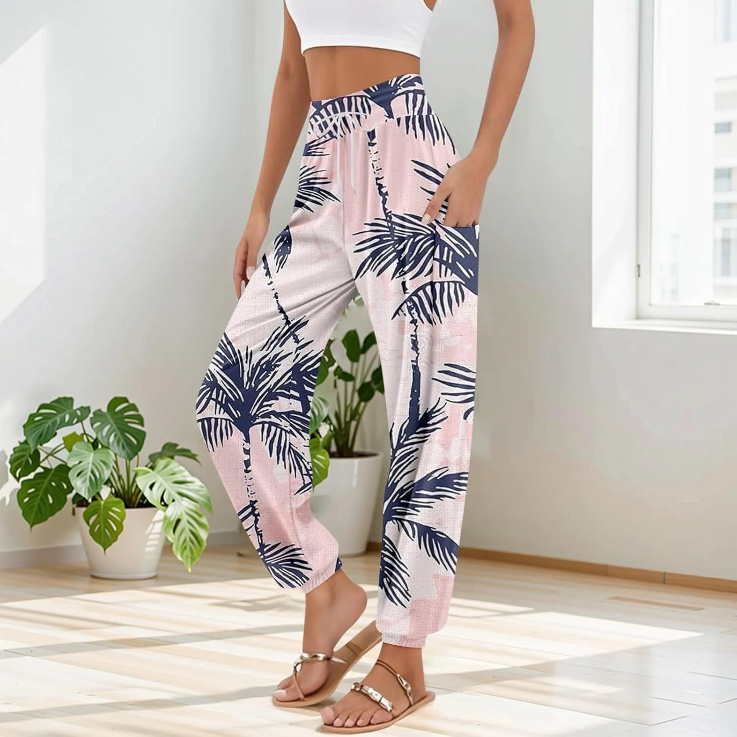 Boho Pants for Women Summer Loose Long Pant Yoga Comfy Work Pockets Trousers Casual Flowy Hippie Clothes