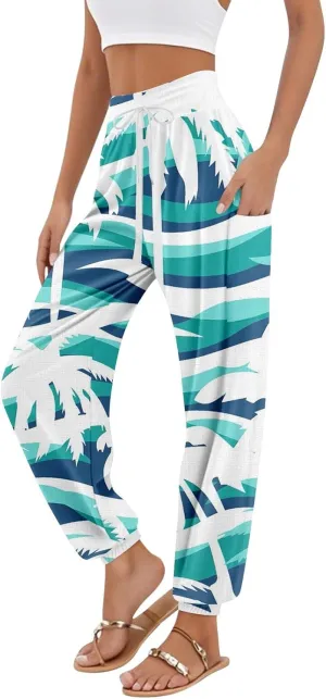 Boho Pants for Women Summer Loose Long Pant Yoga Comfy Work Pockets Trousers Casual Flowy Hippie Clothes