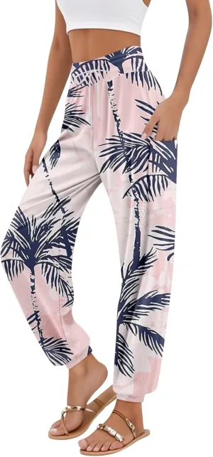 Boho Pants for Women Summer Loose Long Pant Yoga Comfy Work Pockets Trousers Casual Flowy Hippie Clothes