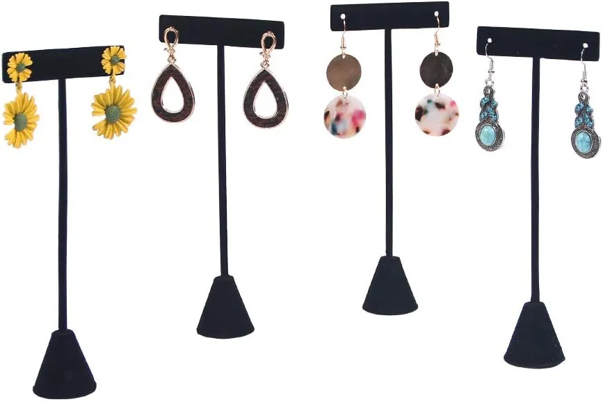 Coward 4pcs/Set 6.5" T-Shape Earring Stand,Jewelry Organizer Black Velvet Stud Earring Display Holder For Selling(6.5" H)