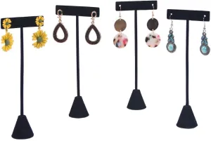 Coward 4pcs/Set 6.5" T-Shape Earring Stand,Jewelry Organizer Black Velvet Stud Earring Display Holder For Selling(6.5" H)