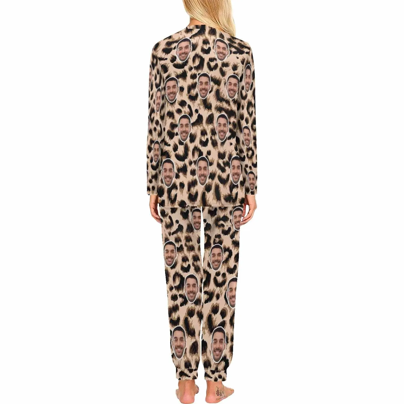 Custom Face Leopard Men's Pajamas Personalized Photo Sleepwear Sets Funny Nightwear for Him