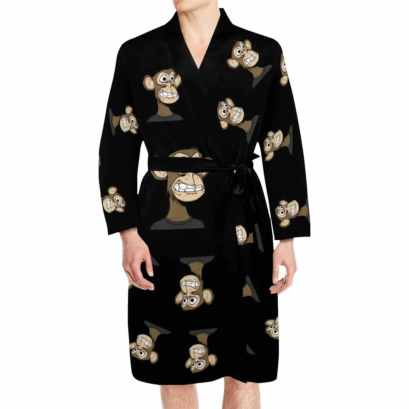Custom Face Long Sleeve Belted Night Robe for Women Men Black Personalized Pajama Kimono Robe