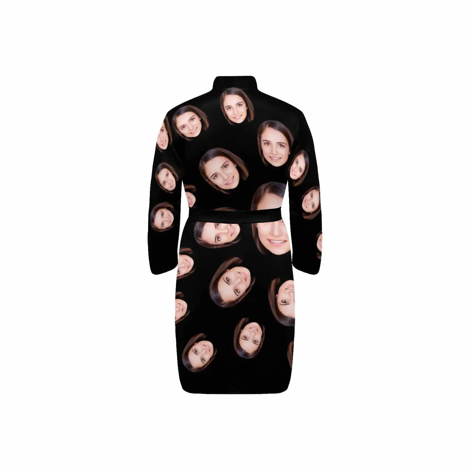Custom Face Long Sleeve Belted Night Robe for Women Men Black Personalized Pajama Kimono Robe