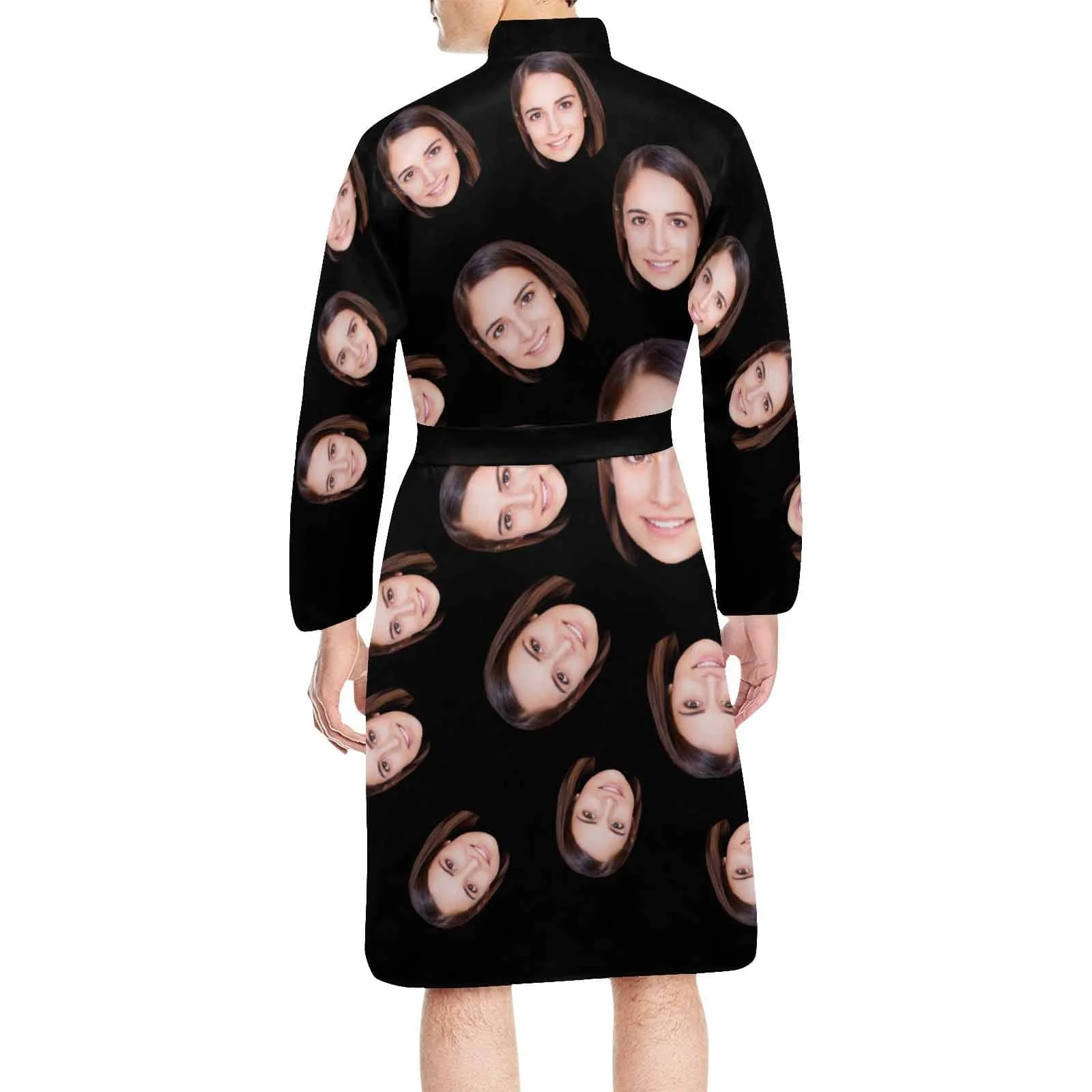 Custom Face Long Sleeve Belted Night Robe for Women Men Black Personalized Pajama Kimono Robe