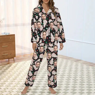 Custom Face Satin High Quality Pajama Set Silky Comfortable Sleepwear Loungewear