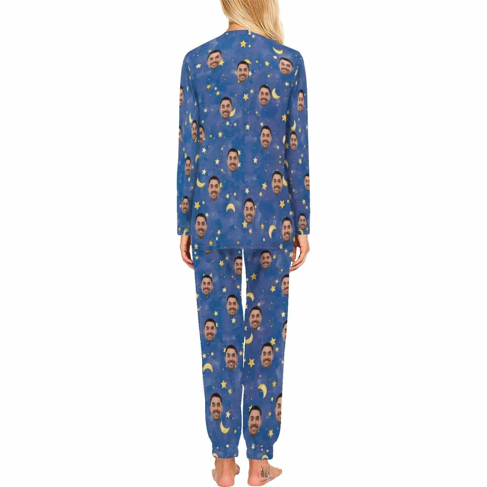 Custom Pajamas with Faces Blue Starry Sky Sleepwear Personalized Family Matching Long Sleeve Pajamas Set