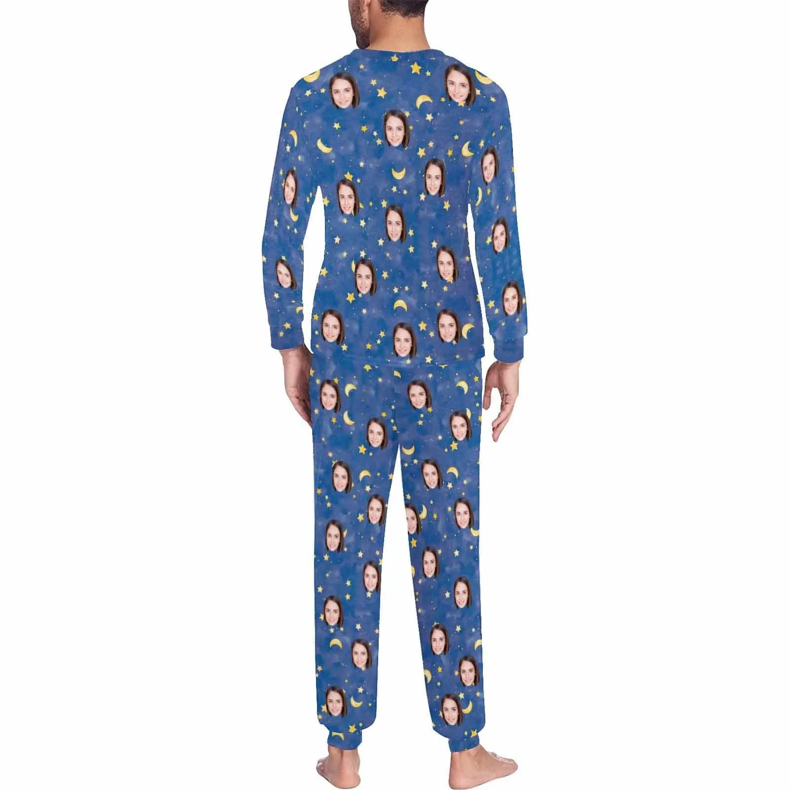 Custom Pajamas with Faces Blue Starry Sky Sleepwear Personalized Family Matching Long Sleeve Pajamas Set