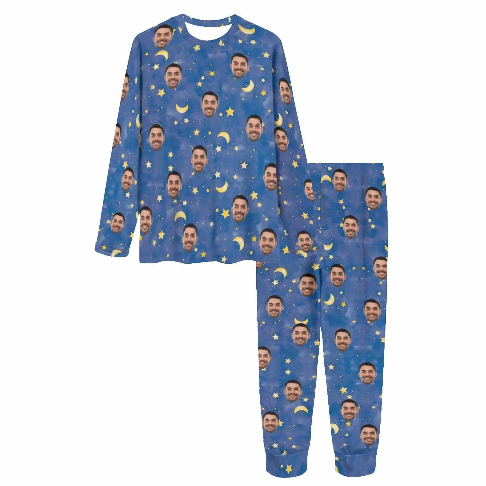 Custom Pajamas with Faces Blue Starry Sky Sleepwear Personalized Family Matching Long Sleeve Pajamas Set