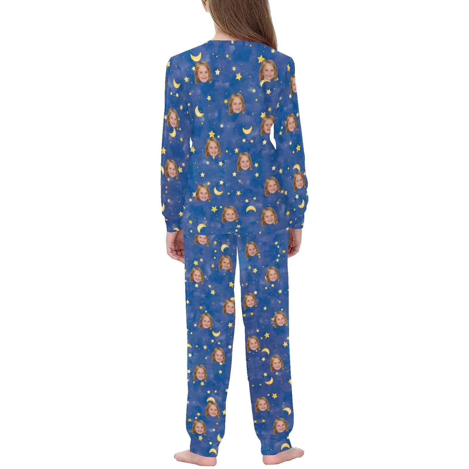Custom Pajamas with Faces Blue Starry Sky Sleepwear Personalized Family Matching Long Sleeve Pajamas Set
