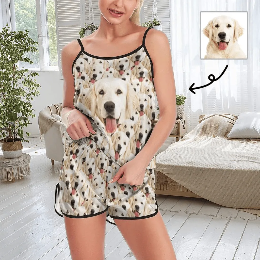 Custom Seamless Face Pajamas Pet Dog Sleepwear Personalized Pet Face Women's Sexy Cami Pajamas Set