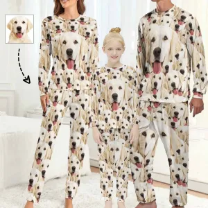 Dog Face Pajamas Custom Pet's Face Seamless Family Matching Long Sleeve Pajama Set Personalized Photo Loungewear