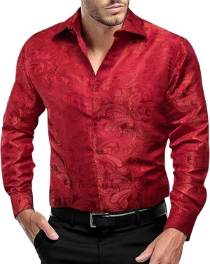 Dubulle Solid Mens Dress Shirt Satin Long Sleeve Business Casual Button Down Shirt with Pocket for Men