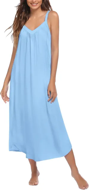 Ekouaer Womens Nightgown Sleeveless Long Night Gown Full Slip Sleep Dress Print Sleepwear Soft Lounge Dress