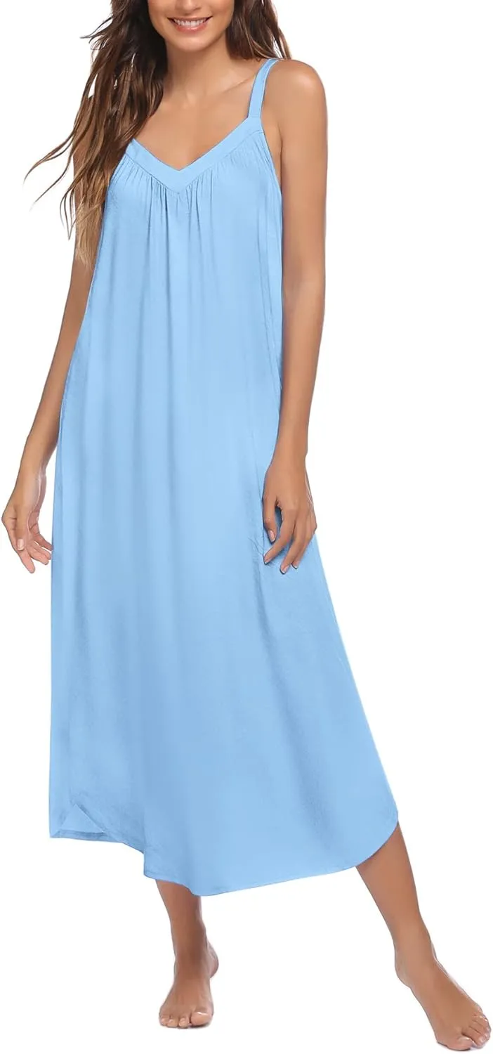 Ekouaer Womens Nightgown Sleeveless Long Night Gown Full Slip Sleep Dress Print Sleepwear Soft Lounge Dress