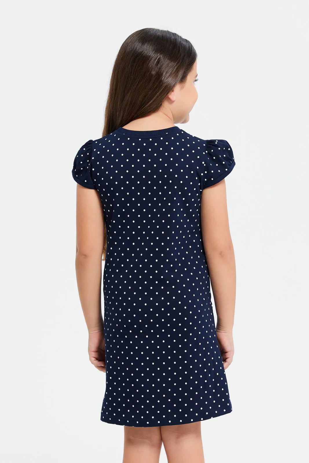 Girls Navy Printed Night Dress