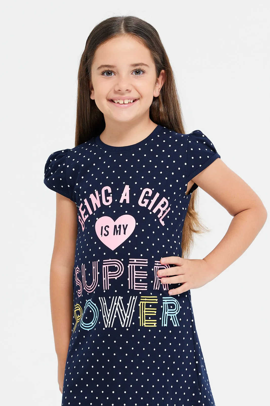 Girls Navy Printed Night Dress