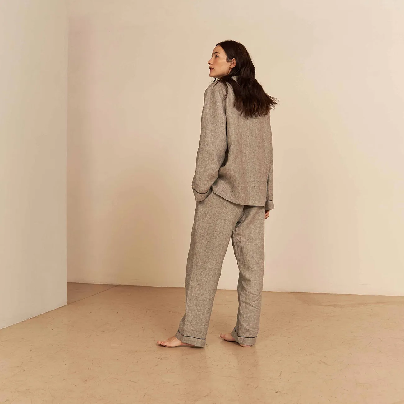 Gray Linen Pajama Pants Set