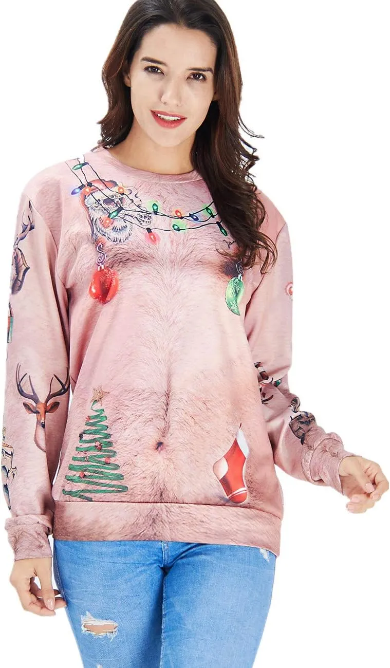 Idgreatim Unisex Ugly Christmas Crewneck Sweatshirt Novelty 3D Graphic Long Sleeve Sweater Shirt