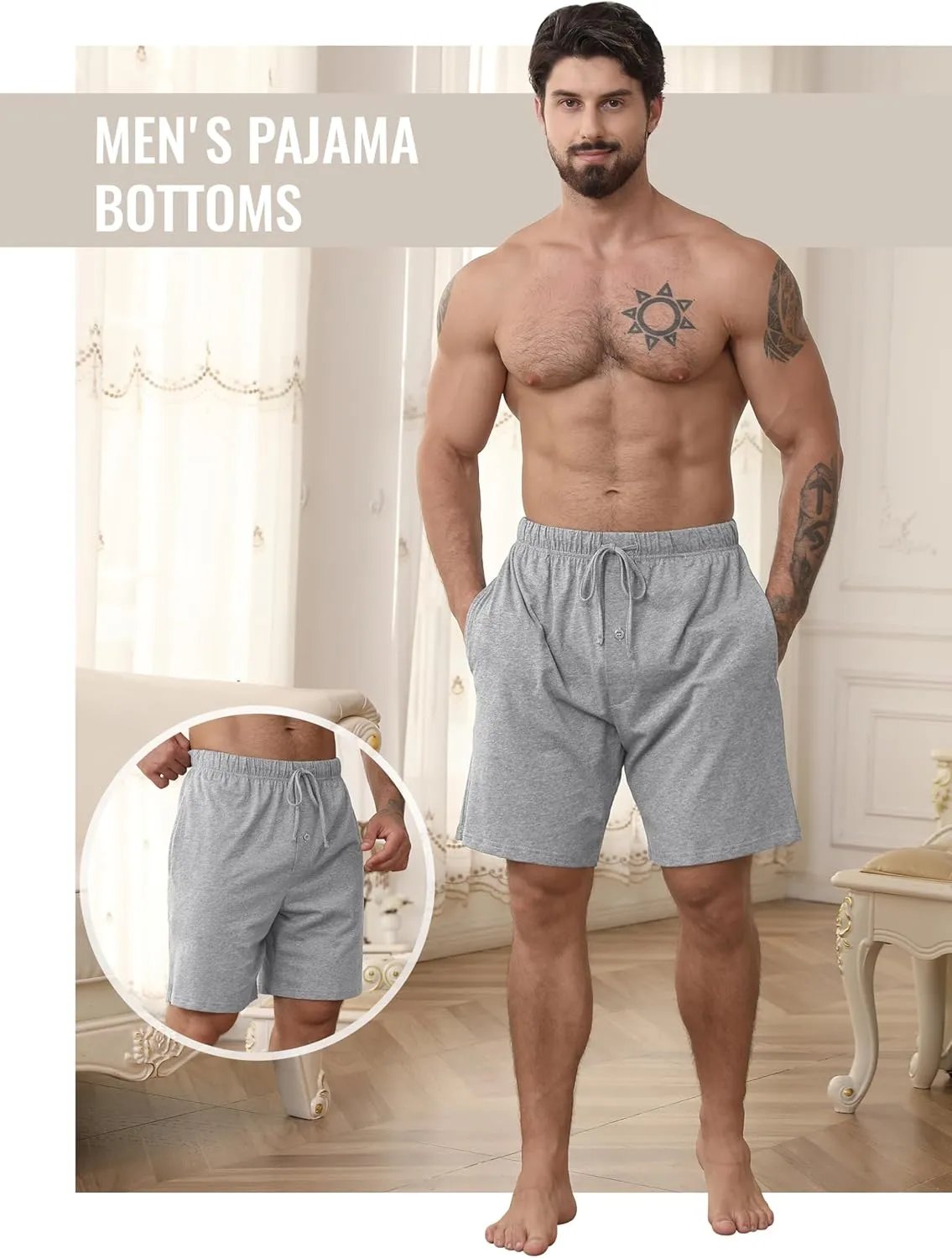 IHU 3 Pack Men's Cotton Pajama Shorts - Soft Sleepwear & Lounge Bottoms with Drawstring & Pockets Sleep Shorts for Men