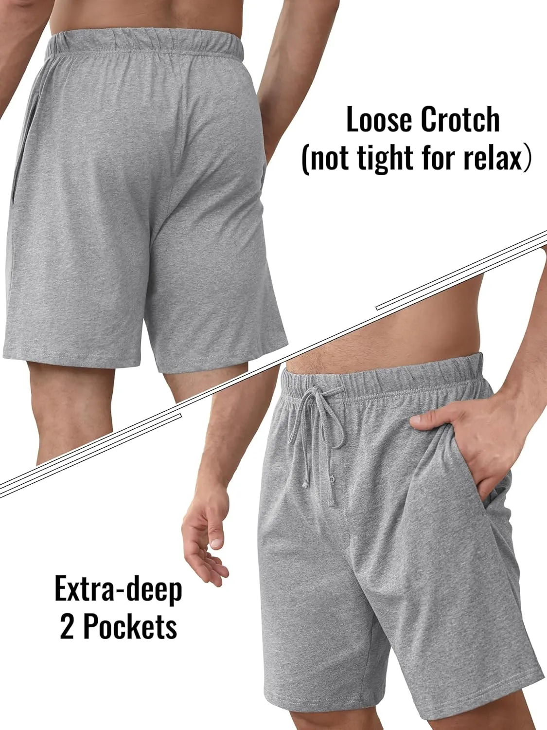 IHU 3 Pack Men's Cotton Pajama Shorts - Soft Sleepwear & Lounge Bottoms with Drawstring & Pockets Sleep Shorts for Men