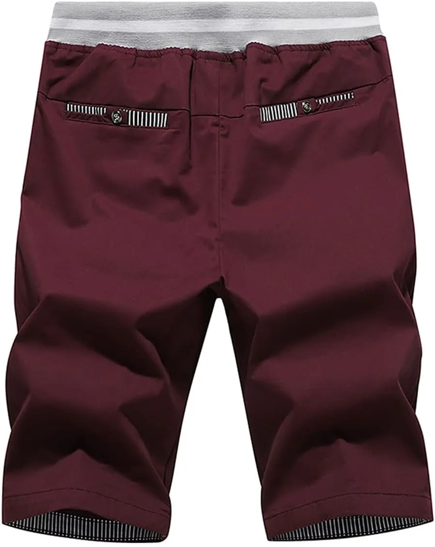 JustSun Mens Shorts Casual Classic Fit Cotton Summer Beach Shorts with Elastic Waist and Pockets