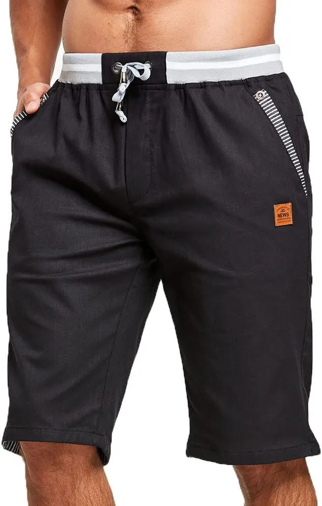 JustSun Mens Shorts Casual Classic Fit Cotton Summer Beach Shorts with Elastic Waist and Pockets