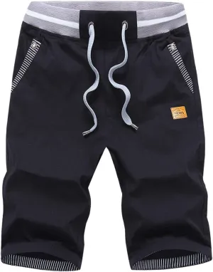 JustSun Mens Shorts Casual Classic Fit Cotton Summer Beach Shorts with Elastic Waist and Pockets